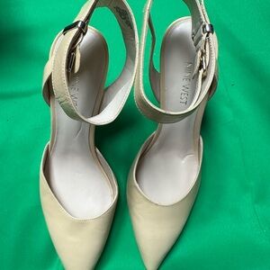 Nine West Cream Pointed-Toe Heels with Ankle Strap